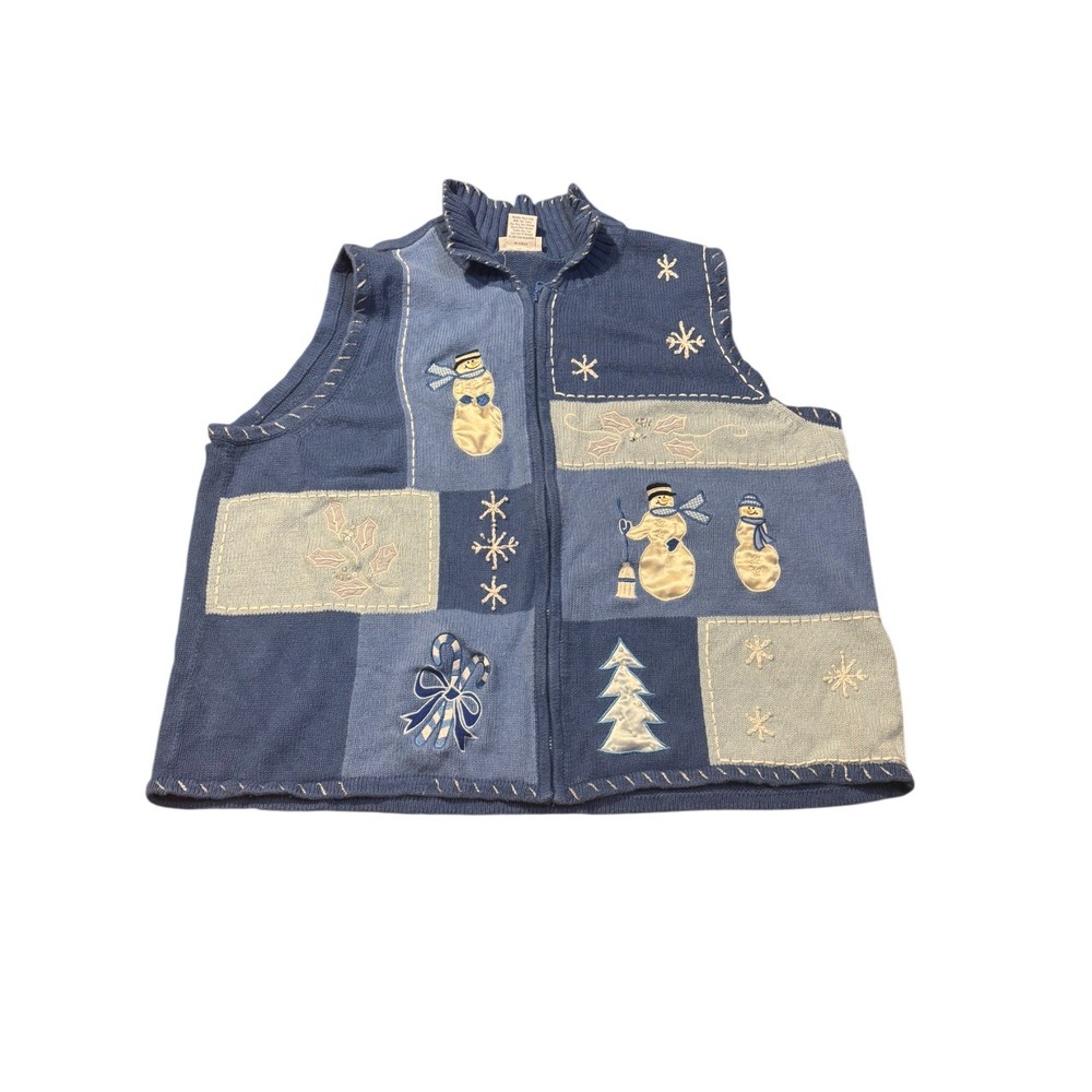 Blair Womens‎ Blue Patchwork Embroidered Winter novelty print Sweater Vest 3XL